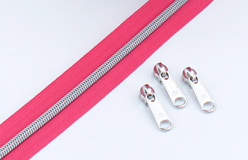 Endlosreißverschluss metallisiert pink/ silber (1m)